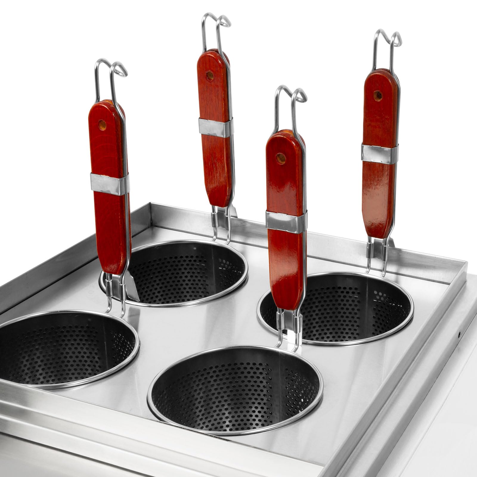 VERTES Gastro Nudelkocher Pastakocher Teigwarenkocher aus Edelstahl, Elektrisch, 2x 1700 Watt, 2 separate Kochbecken zu je 6 Liter, 4 Nudel-Körbe, 2x Ablasshahn, 2x Temperatureinstellung