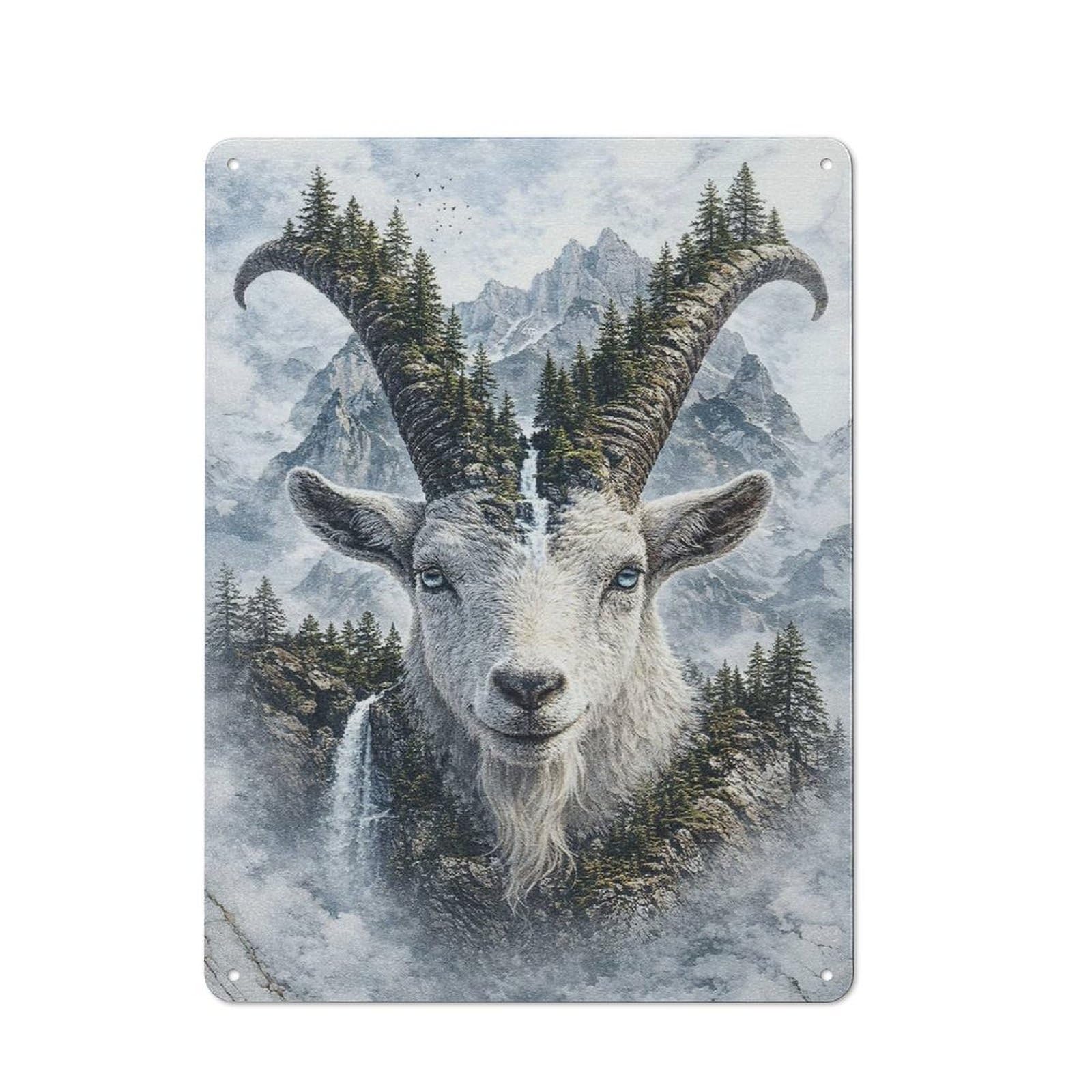 Junmoney Style-10 Goat The Mountain’s Eternal Protector Rustic Tin Sign 40X30cm For Hallway Wall, For Home Decor Fans Who Collect Metal Signs