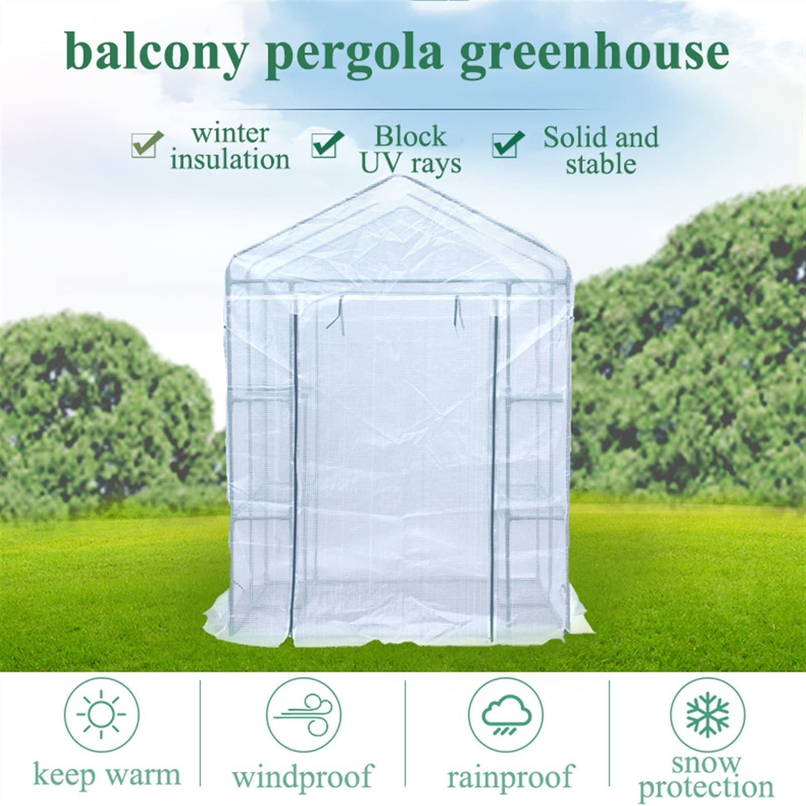 YUZES Serre pour Plantes d'intérieur et d'extérieur, étagères de Jardin Portables Robustes, avec Housse en PE Durable et Porte à Fermeture éclair Enroulable, pour terrasse/arrière-Cour/Balcon