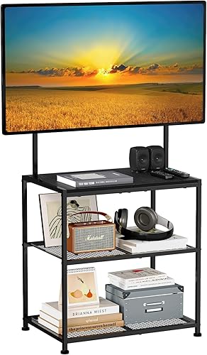 Miniatura 12 de Soporte de TV de esquina pequeño de piso de 23 a 50 pulgadas con estantes de almacenamiento para sala de estar y dormitorio, soportes de televisión