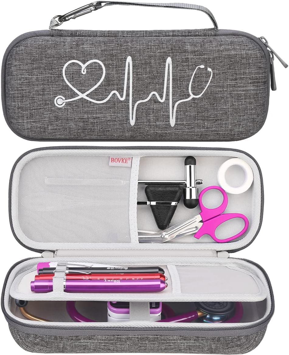 Stethoscope Case Compatible with 3M Littmann Classic III, Lightweight II S.E, Cardiology IV Diagnostic, MDF Acoustica Deluxe Stethoscope, Extra Room for Taylor Percussion Hammer, Volcanic Grey