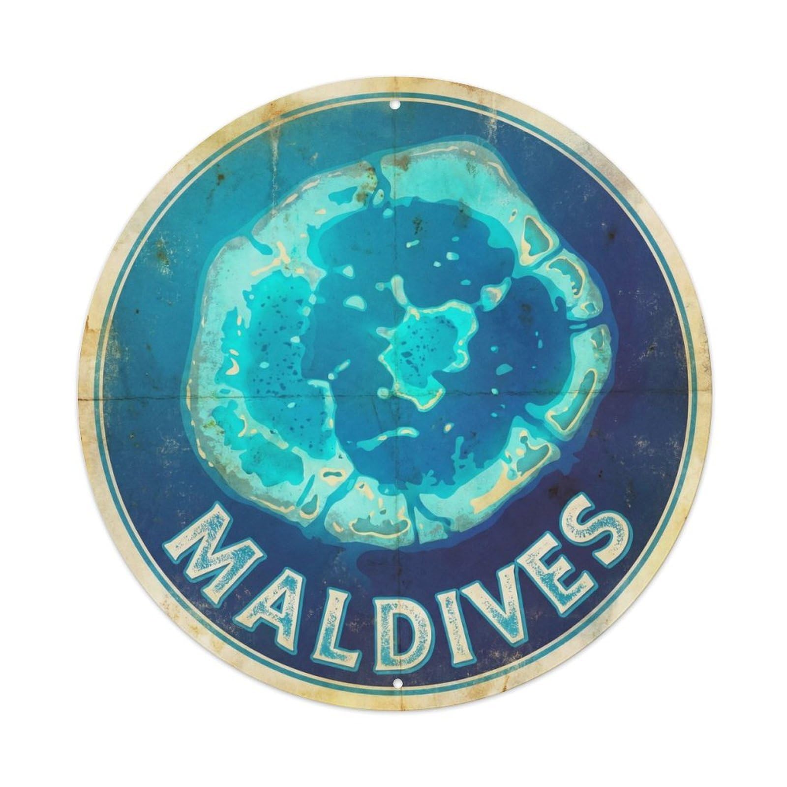 Maldives Ring Coral Reef Tropical Nature Lake Country Metal Tin Sign