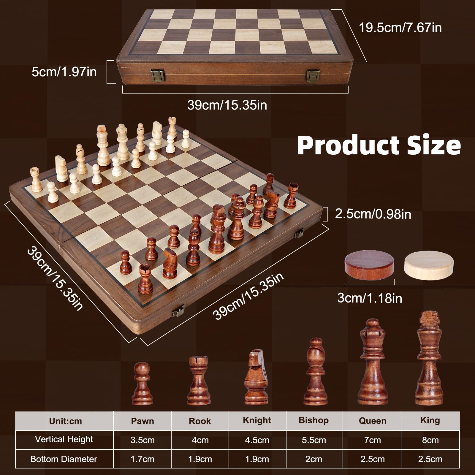 Jeu D'échecs, 2 en 1 Echiquier Magnetique, Jeu Echec en Bois 39 x 39 cm, Pliable Portable Ensemble D'échiquier avec Sac de Rangement, Idéal pour Enfants et Adultes Lors de Fêtes et Voyages