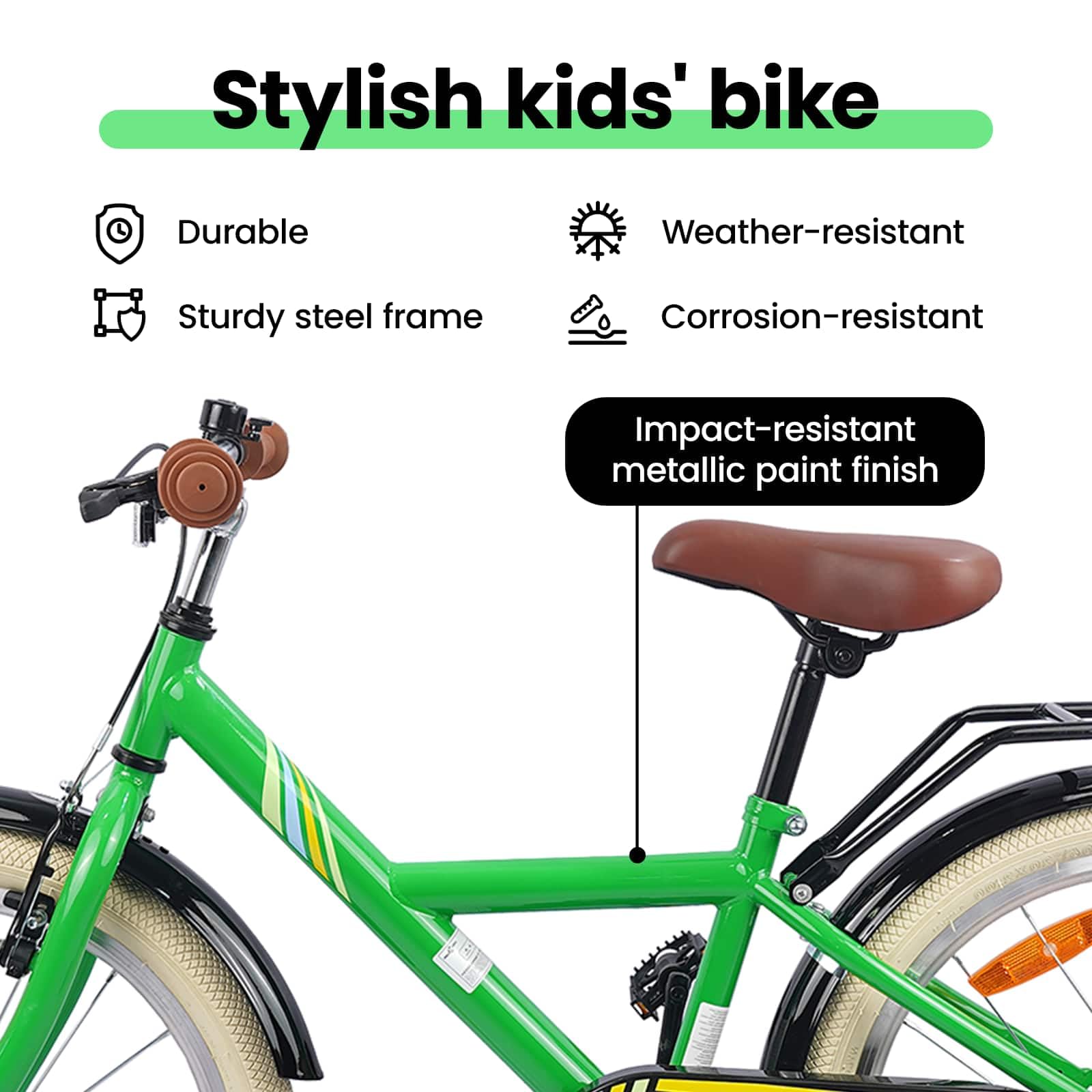 vidaXL Bicicletta per Bambini 24 Pollici per 8-12 anni Verde, Manubri regolabili, bici classica per ragazzi, telaio in acciaio, divertente e sicura per giovani ciclisti