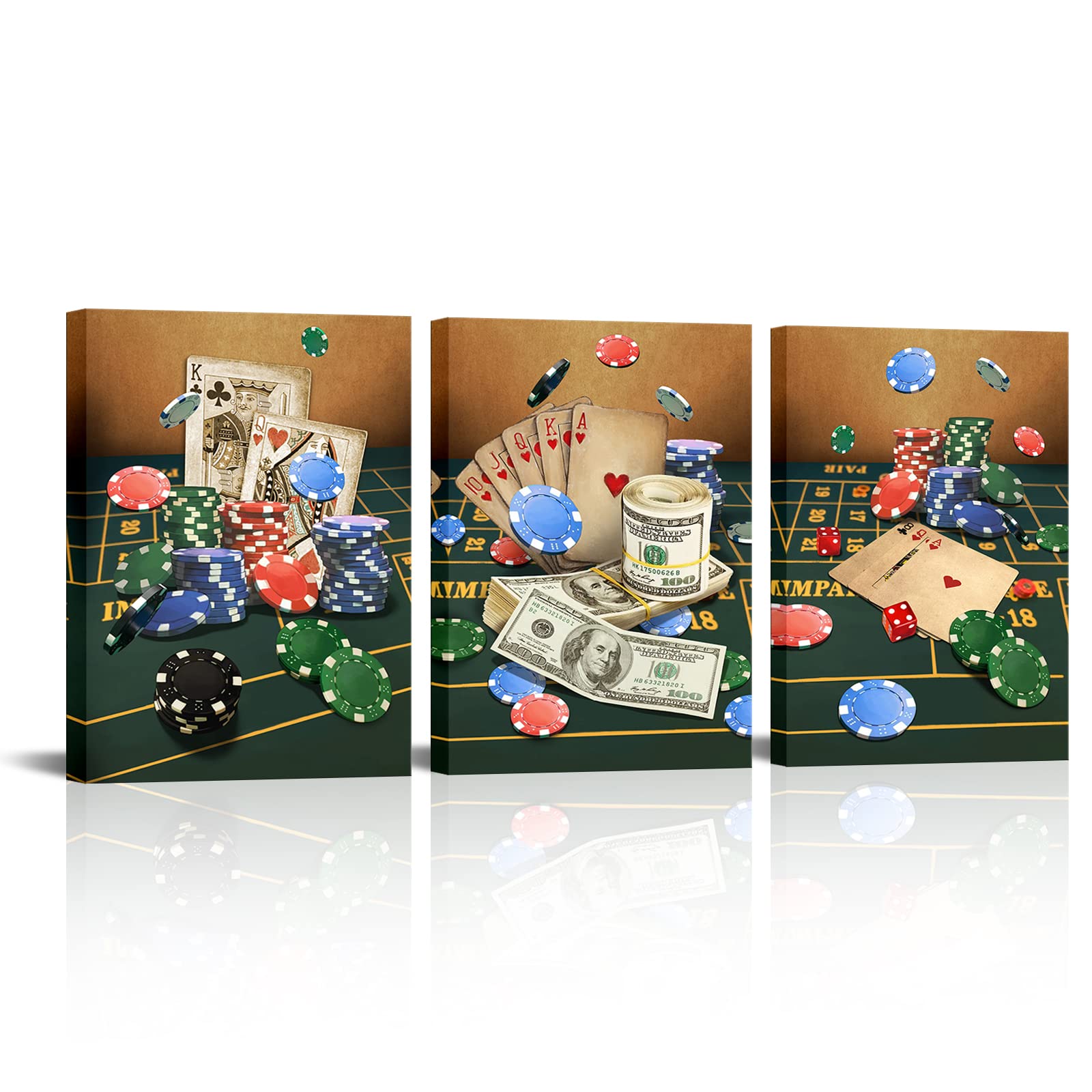 Conipit Playing Poker Wall Art Casino Concept Canvas Gamble Chips Painting Pictures for Pub Club Wall Decor Gallery Wrap Stretched Ready to Hang