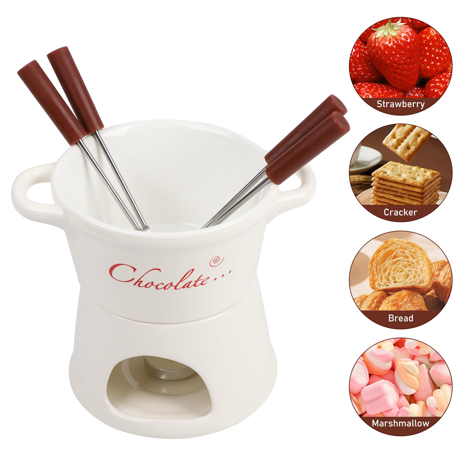 BigKing Tygiel do czekolady i sera, 300 ml, ceramiczny zestaw czekoladowego fondue z 4 widelcami i 4 świeczkami, wyjmowany, mini kubek do fondue do domu, restauracji i kawy