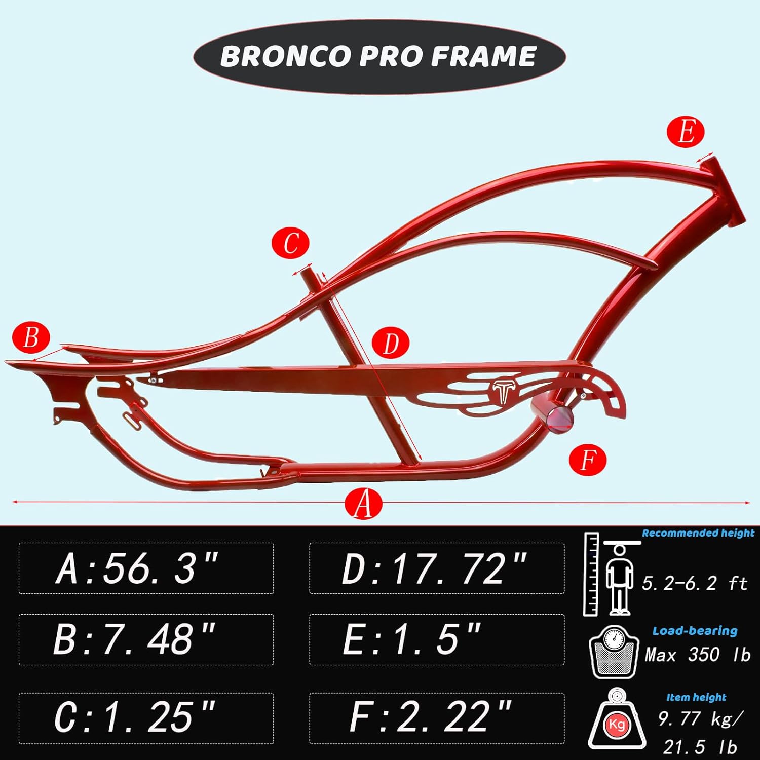MICARGI 20/26-Inch Chopper Stretch Bike Frame with Chain Guard, Multi-Color Cruiser Steel Frame for 1/3/7-Speed Coaster/Disc Brake Models
