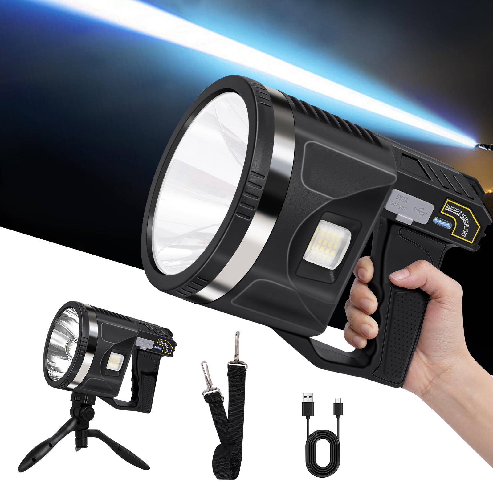 2000000 Lumens Super Bright Rechargeable Spotlight with Strap, XXL