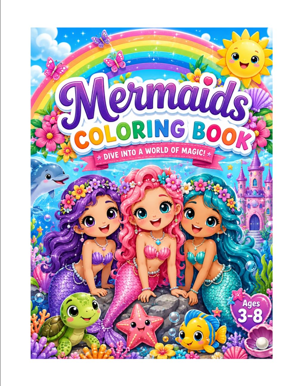 Cute Mermaids Coloring Book: Fun and Easy Ocean Coloring Pages for Kids Ages 3-8