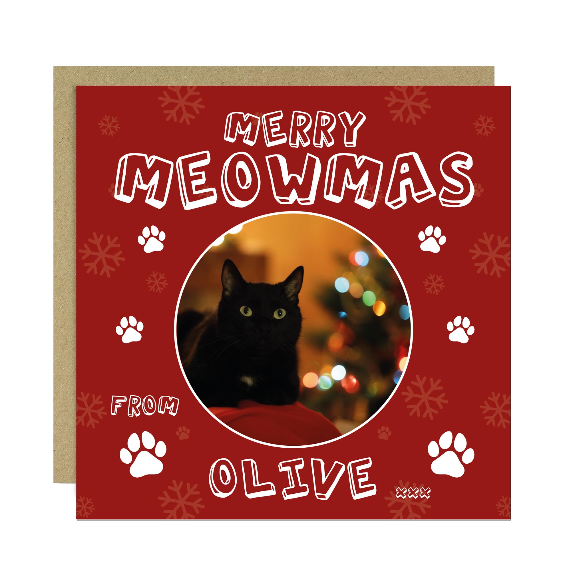 RED OCEAN Personalised Photo Christmas Card From The Cat Greetings Card For Christmas Meowmas Funny From The Cat For Lover With Kraft Envelope