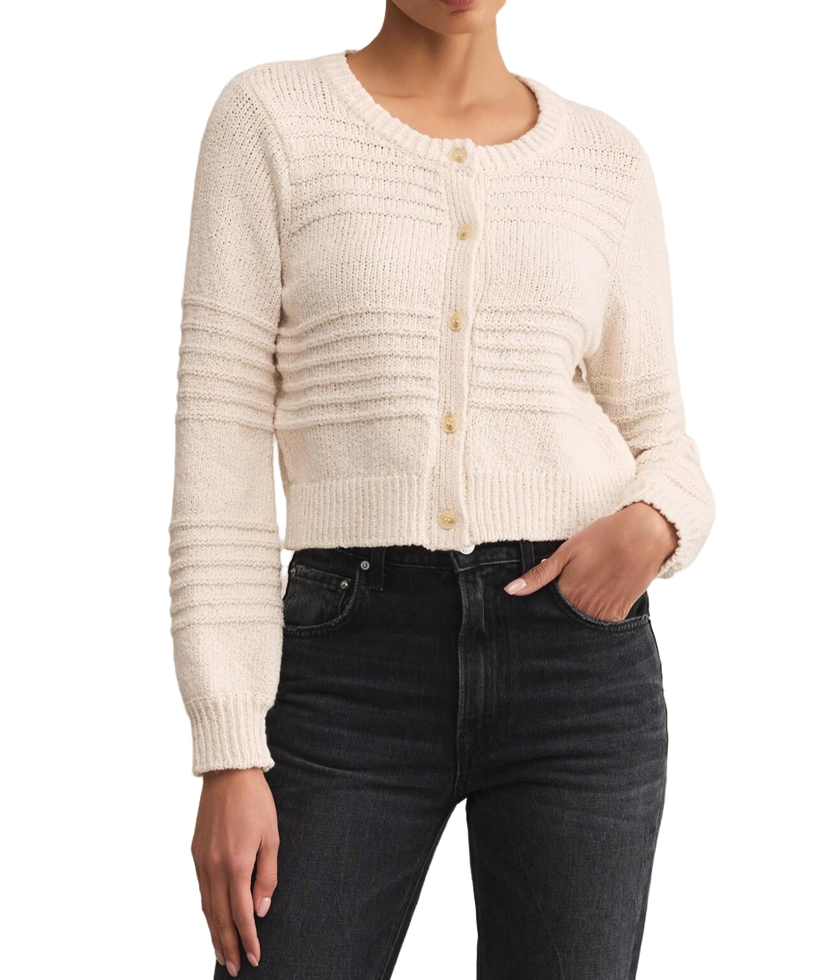 Womens Fall Button Dwon Cardigans Crew Neck Cropped Sweaters Long Sleeve Work Office Outwear