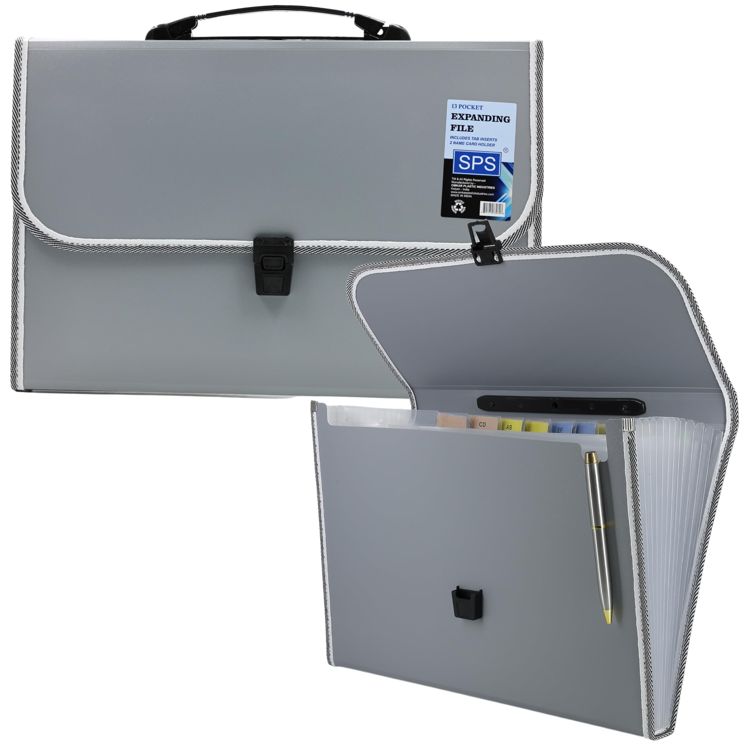 SPS 13 Pocket Expanding File Folder with Buckle Closure,Label Index and Handle for A4/Foolscap/Legal Documents (Grey)-image-22