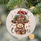 Christmas Ornaments Tree Decorations Hanging Ornaments for Small Little Trees Acrylic Merry Christmas Hat Bow Cow Round Holiday Party Outdoor Indoor Home Decor