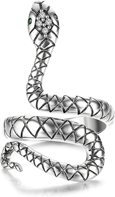 KRFY AAA CZ Snake Ring 925 Sterling Silver Open Adjustable Statement Ring White Gold Plated Stackable Rings Jewelry for Women