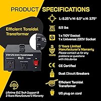 Vista 9 de ELC Serie T Transformador Convertidor de Voltaje de 1000+ Vatios - Paso Arriba/Abajo - 110 V a 220 V / 220 V a 110 V Convertidor de Potencia