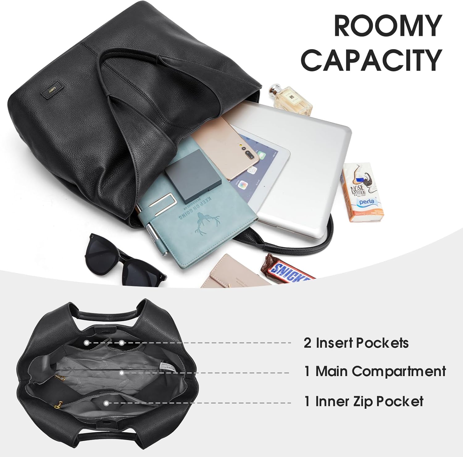 Kattee Leather Tote Bag Purse for Women, Leather Womens Tote Handbags Hobo Shoulder Bags, Large Capacity - Image 4