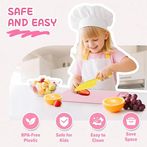 Miniatura 5 de Juego de cuchillos de cocina para niños para cocina real con caja de almacenamiento, juguete de cocina Montessori con tabla de cortar, cuchillos de