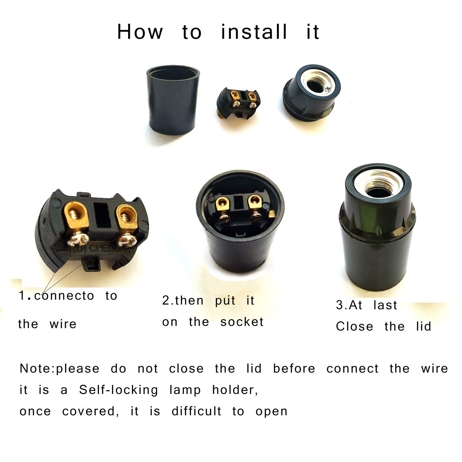 E12 Candelabra Light Socket Holder - 3 Pack, Keyless Bakelite, For Chandelier & Night Lights - View #8