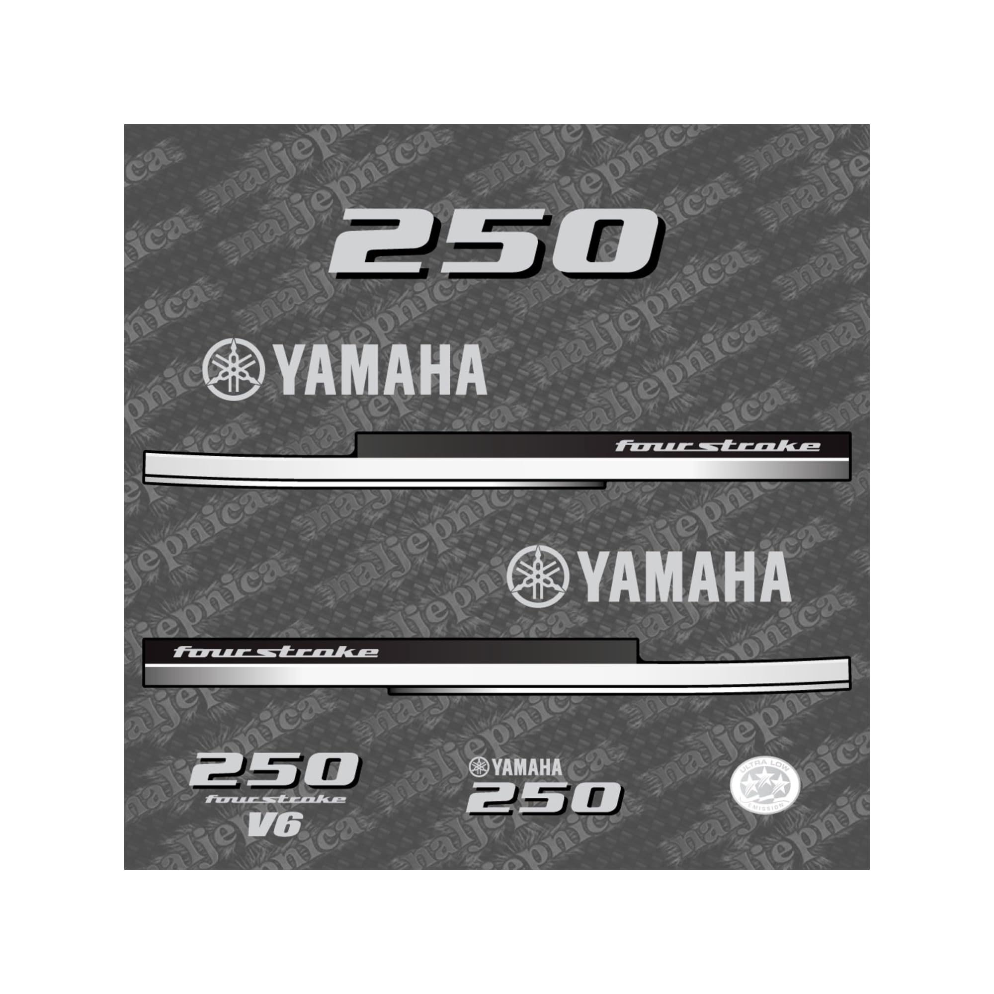 411 Decals Aftermarket Replacement for Yamaha 250 (2008) Outboard Decal (Sticker) Set