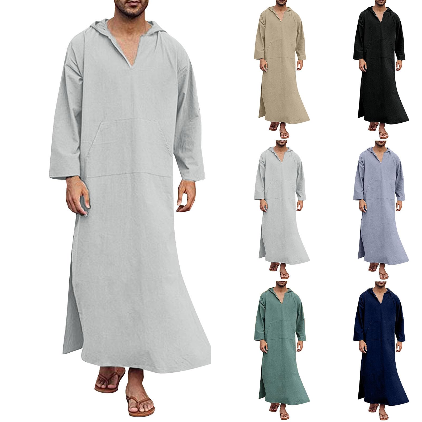 Abiti musulmani da uomo Djellaba con cappuccio abiti a maniche lunghe in lino Dubai Robe da uomo con cappuccio Robe manica corta abito musulmano etnico maxi abito ramadan abiti musulmani
