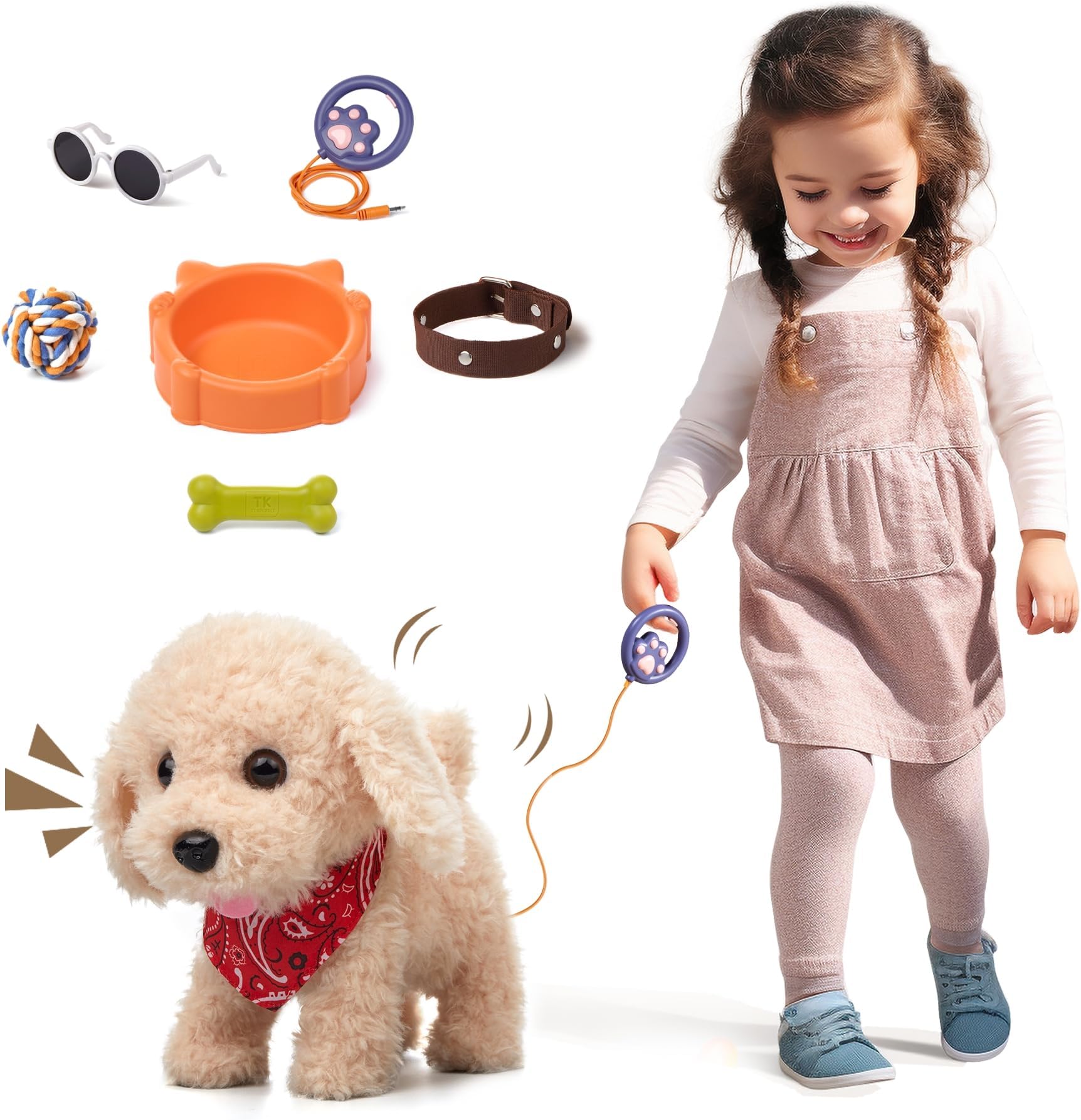 TUMAMA Walking Dog Toys For Kids, Electronic Walking Dog Toy Pets, Toy Dogs That Walk And Bark On a Lead, Interactive Plush Pet Puppy With Remote Leash For Toddle 3 4 5 6 7 8 Years Old Girls Boys Gift
