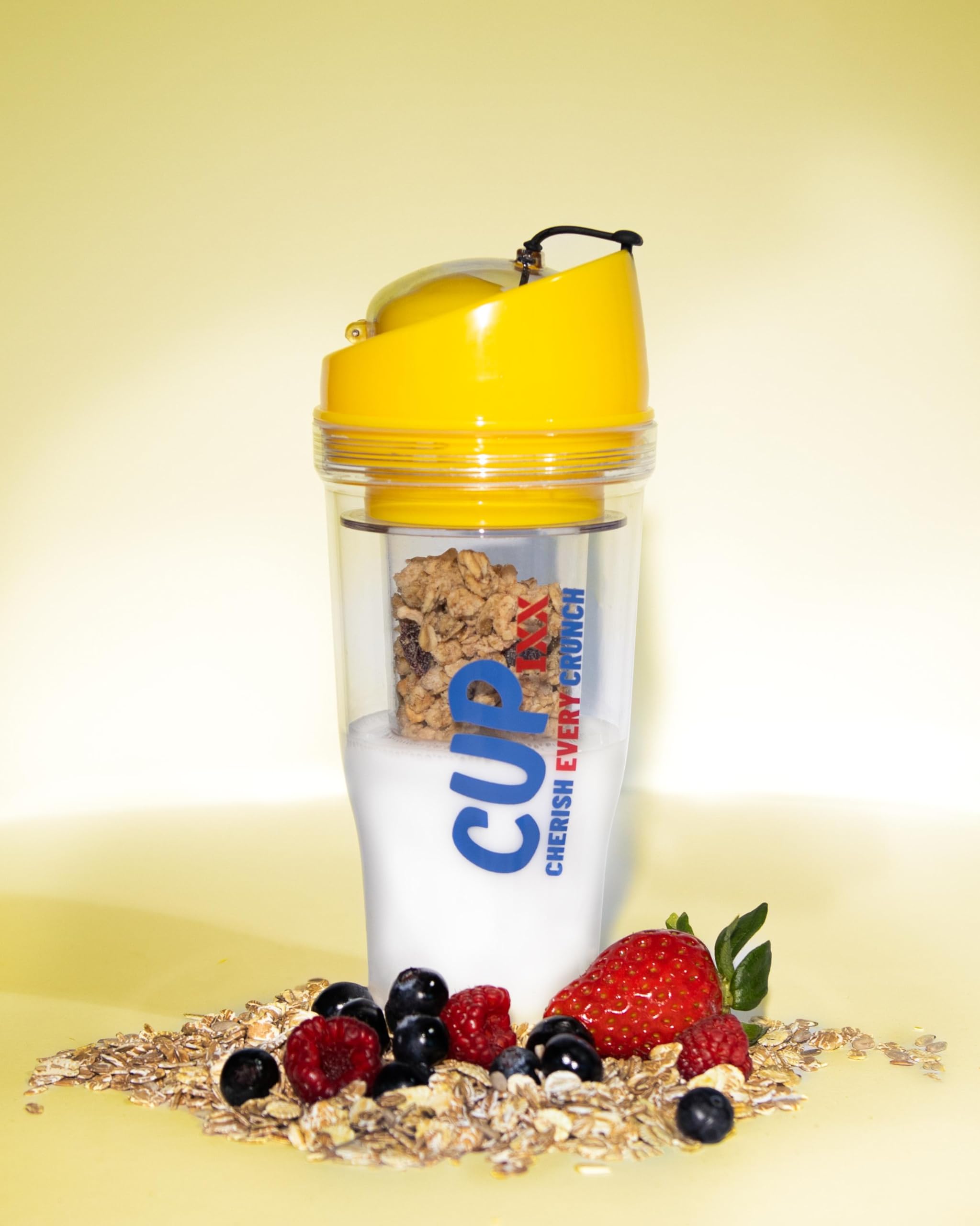 Generisch Tazza per cereali da viaggio per cereali Cornflaks CerealCup to Go senza cucchiaio, portatile Cupixx (giallo)