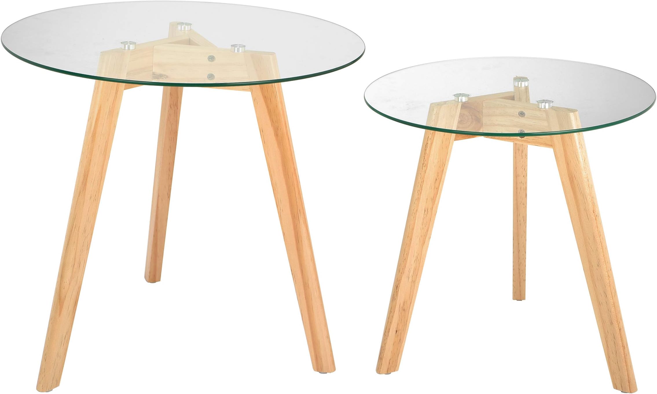 Totally Natural Glass Top Coffee Tables in Two Sizes Fit Anywhere - Durable Crystal Clear Tempered Glass Tops - Wood Finish with Non-Skid Foot Pads