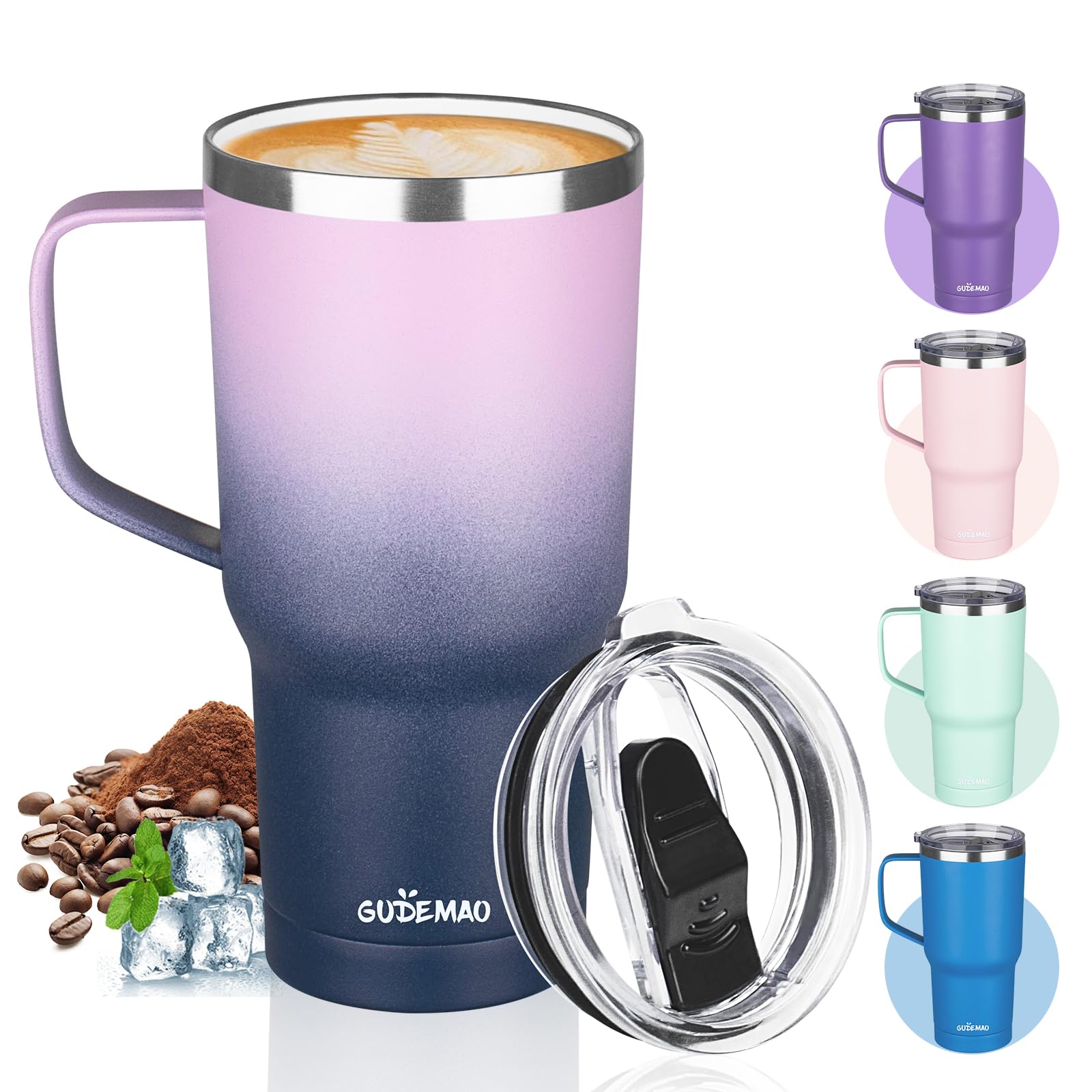 Amazon.com: GUDEMAO 20 oz Insulated Coffee Mug with Ceramic Coating,  Stainless Steel Travel Mug Tumbler with Handle Lid and Straw, Double Wall  Leak-Proof Coffee Travel Mug Keeps Drink Hot and Cold (Purple