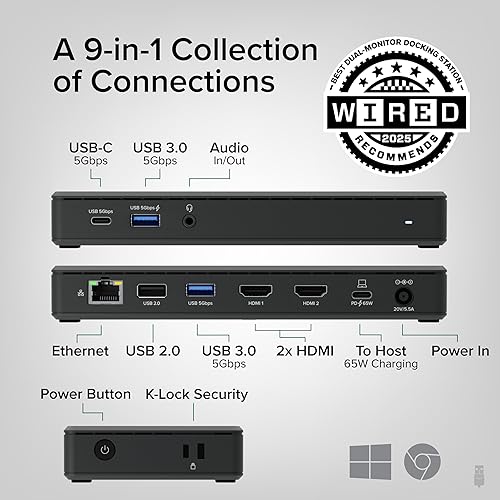 Miniatura 2 de Estación de acoplamiento USB-C Plugable Dual 4K 60Hz HDMI, carga de 65W, Gigabit Ethernet, 1x USB-C 5Gbps, 3X USB-A, Audio, Windows/ChromeOS,