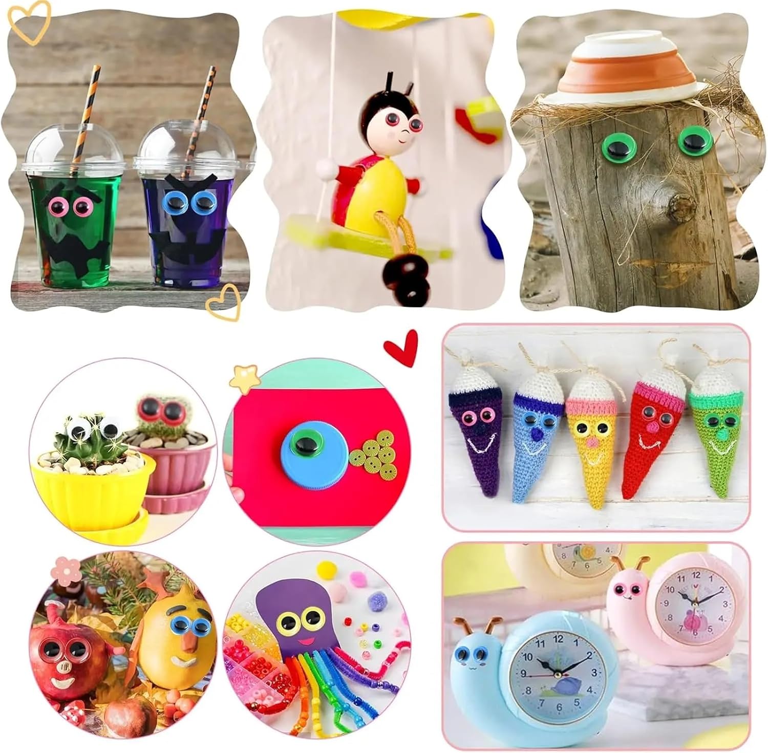 Self-Adhesive Wiggle Eyes Wiggle Eyes Self Adhesive for Craft Sticker Eyes 8mm To15mm Assorted Colors Round Plastic Crafts Eyes(1500pcs)