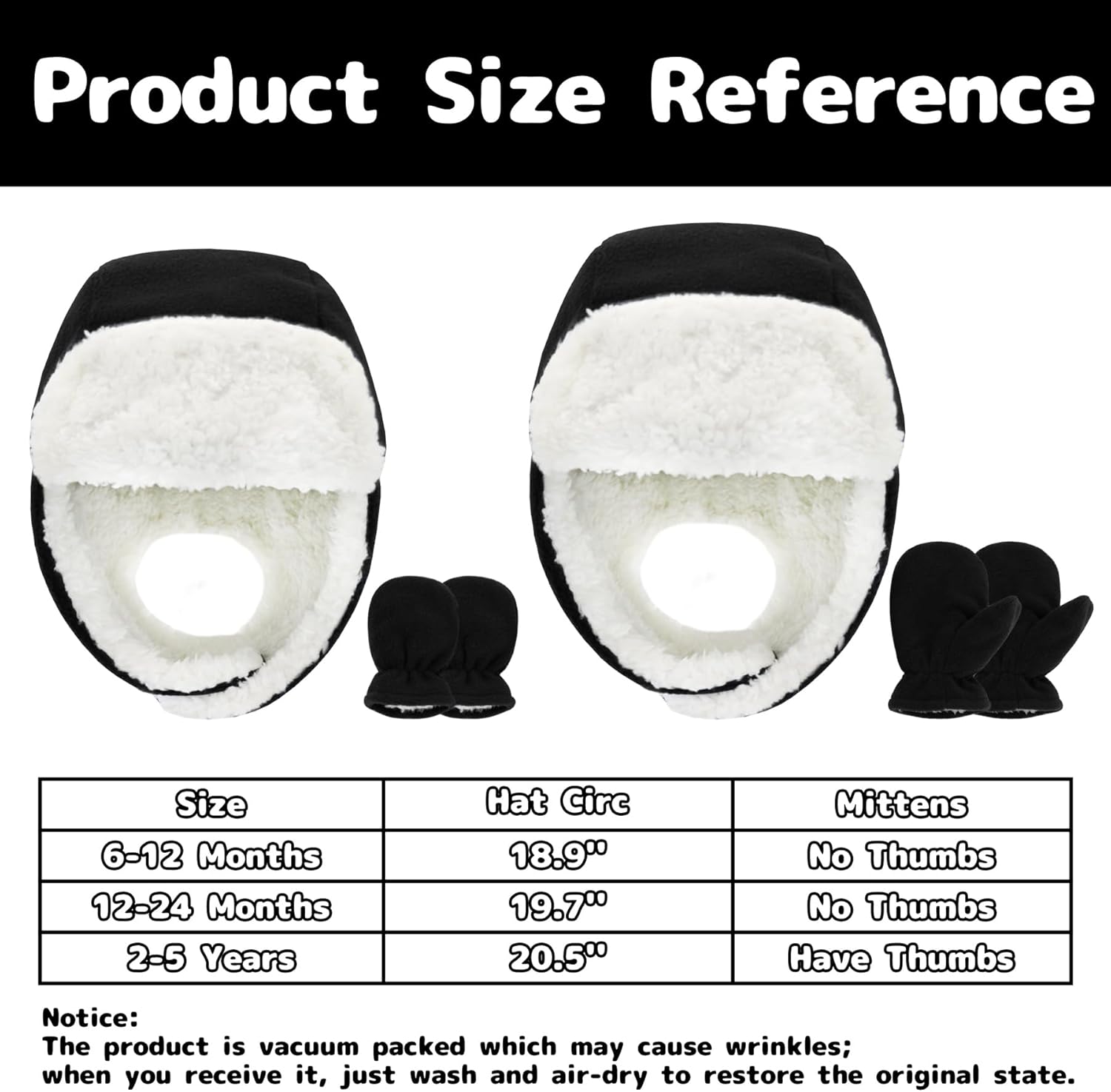 Baby Winter Hat Sherpa Toddler Boy Trapper Hats and Mittens Set Warm Fleece Infant Beanie Gloves - Image 2