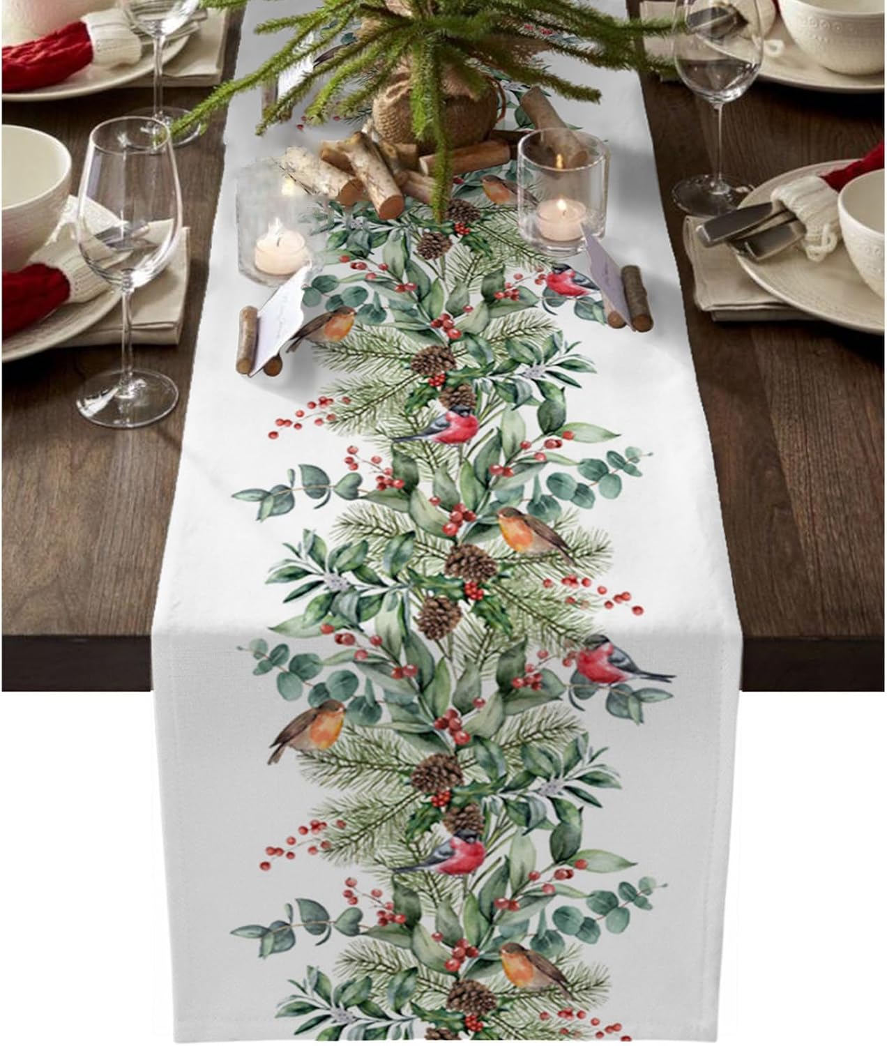 Christmas Table Runner, Eucalyptus Fir Tree Christmas Home Decor Table