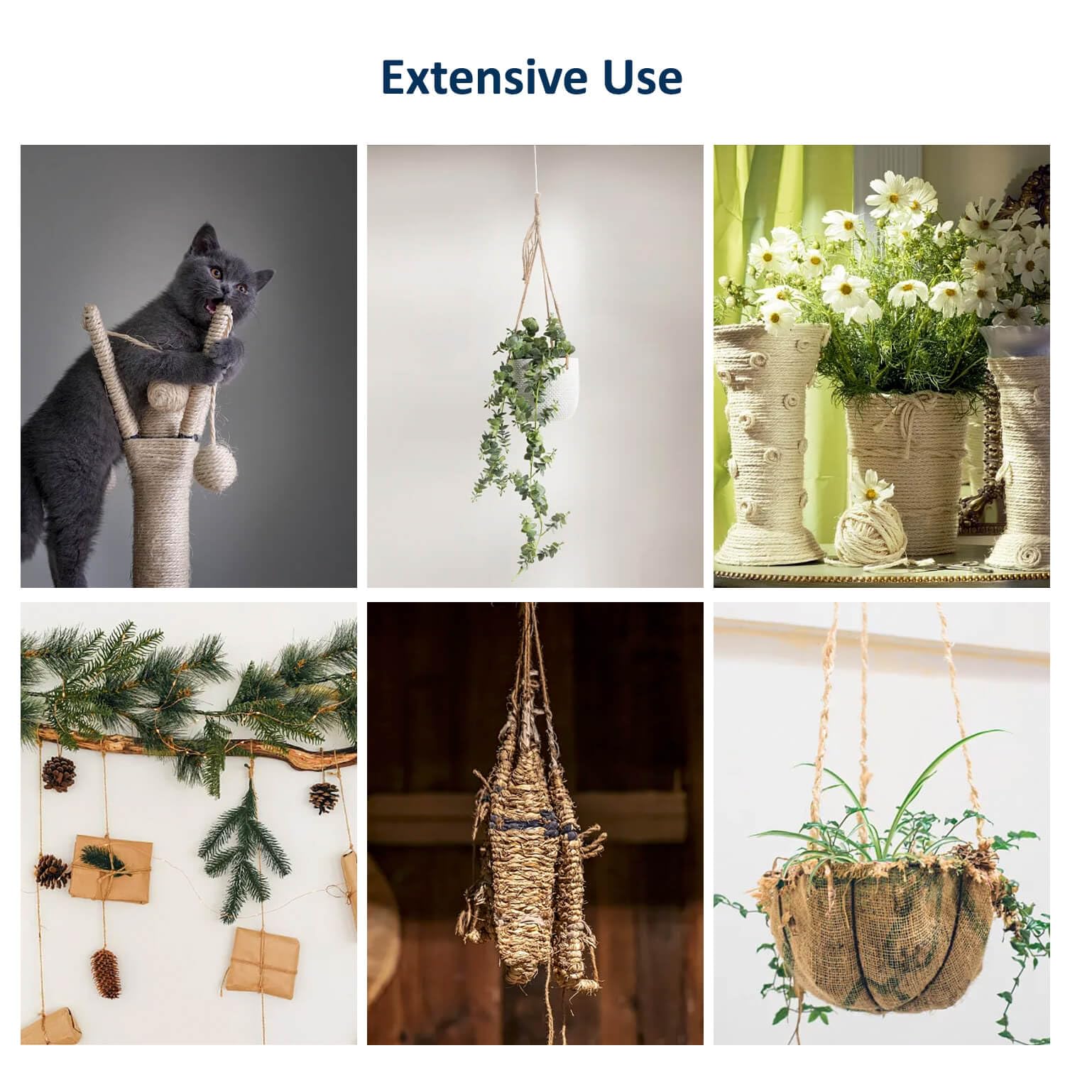 Cuerda de sisal natural para gatos para rascar poste de árbol, cuerda de cáñamo para reparar, recuperar o rascar bricolaje, color natural, 90 pies