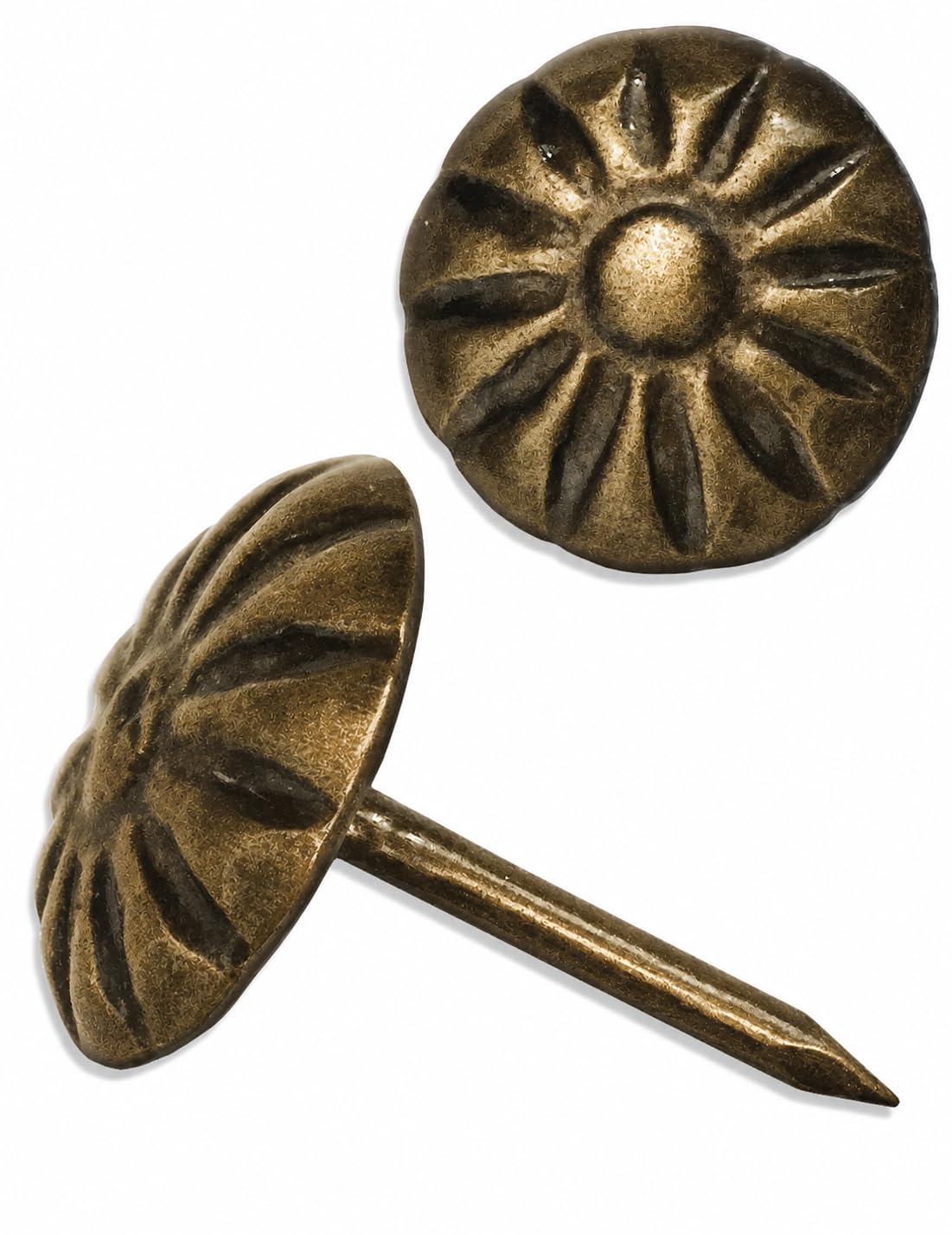 Fuxxer® – 100 x Antique Design For Nails | Decorative Head Nails, Tacks, Upholstery Nails – Furniture Nails | Vintage Antique Brass Bronze | 11x 17 mm Set of 100