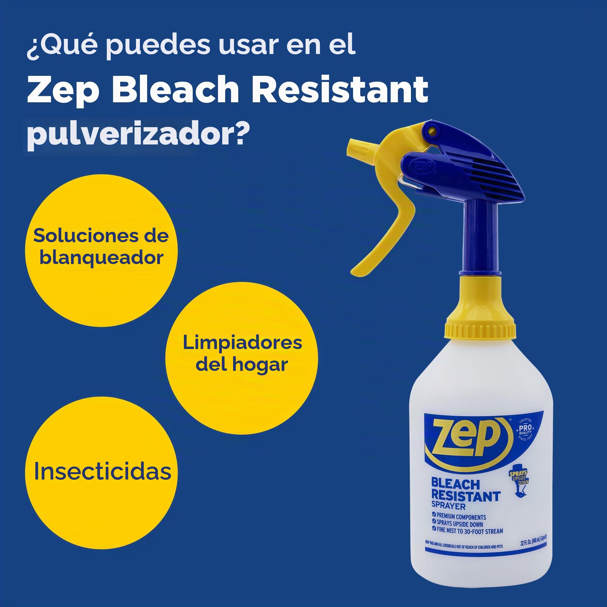 Zep New Bleach Resistant Professional Sprayer 2.0 Bottle 32 Ounces - 30 Foot Spray, Adjustable Nozzle