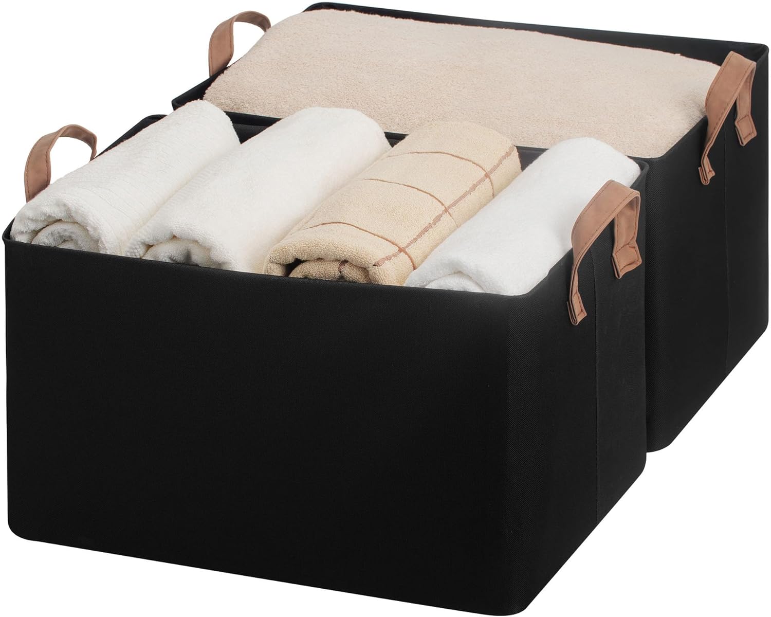StorageWorks Storage Bins, Fabric Storage Bins for Shelves, Extra Large Storage Baskets with Metal Frame, Closet Baskets and Bins with Handles, Jumbo, Black, 2-Pack Black 19" L x 13 ¼" W x 11" H