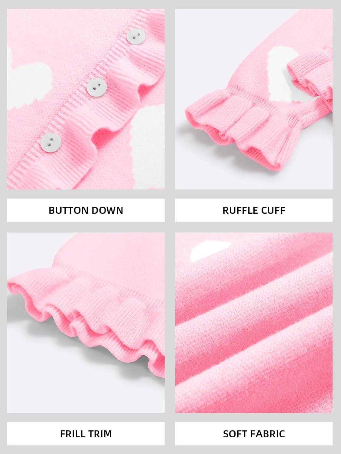 Saodimallsu Womens Ruffle Cardigan Sweaters Button Up Crew Neck Long Sleeve Cropped Sweater Cute Soft Knit Tops - Image 5