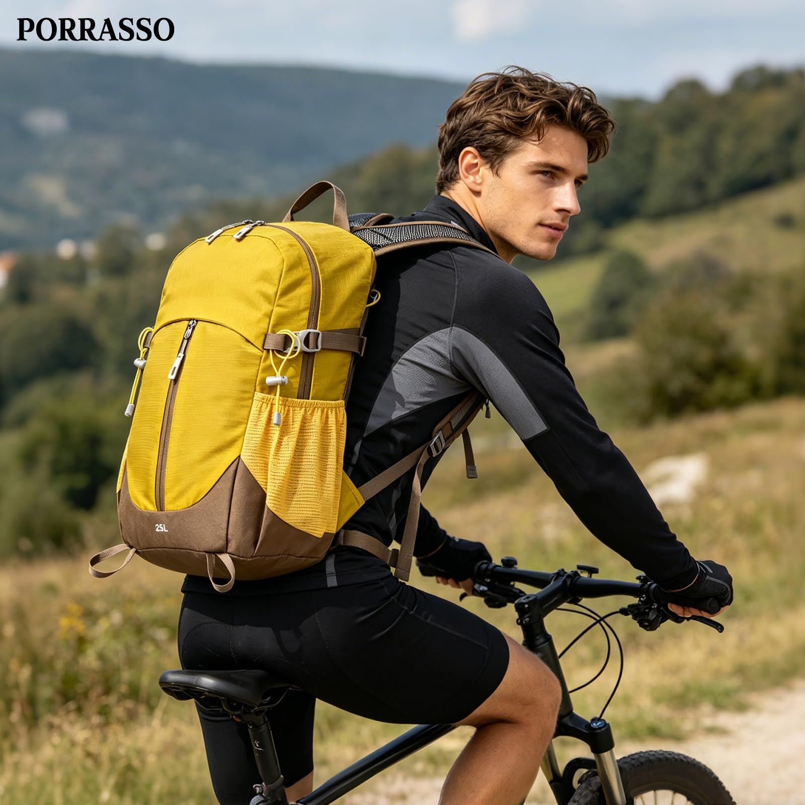 25L Zaino da Escursionismo Zaino Outdoor Impermeabile Sistema Dorsale Traspirante Zaini per Viaggi Camping Uso Quotidianoa Giallo