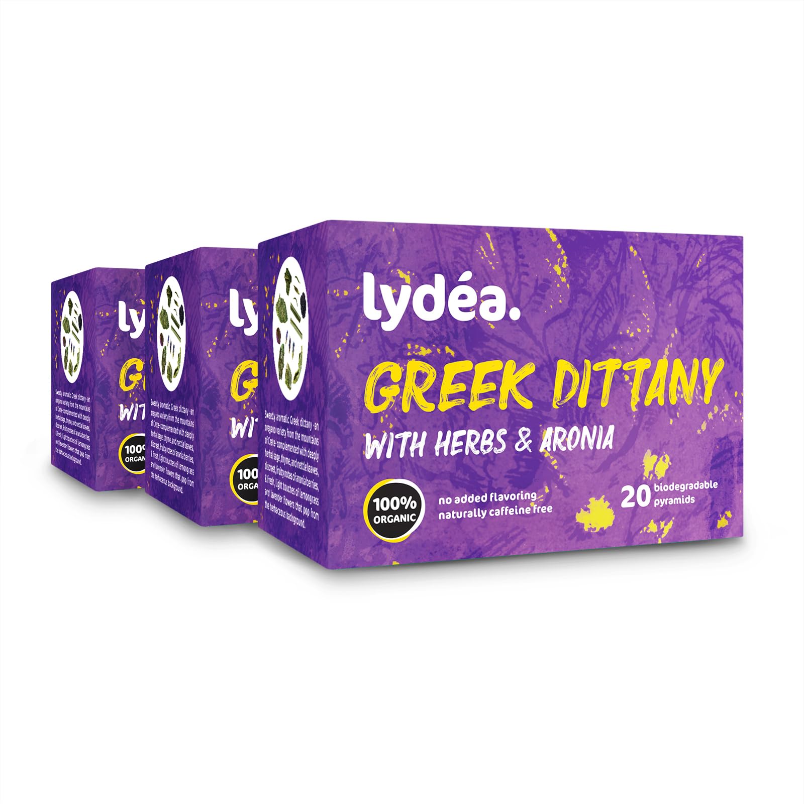 lydéa Lydea - Té de hierbas orgánicas, Dittany griego con hierbas y aroma, 60 pirámides, paquete de 3 [3 x 20 pirámides]