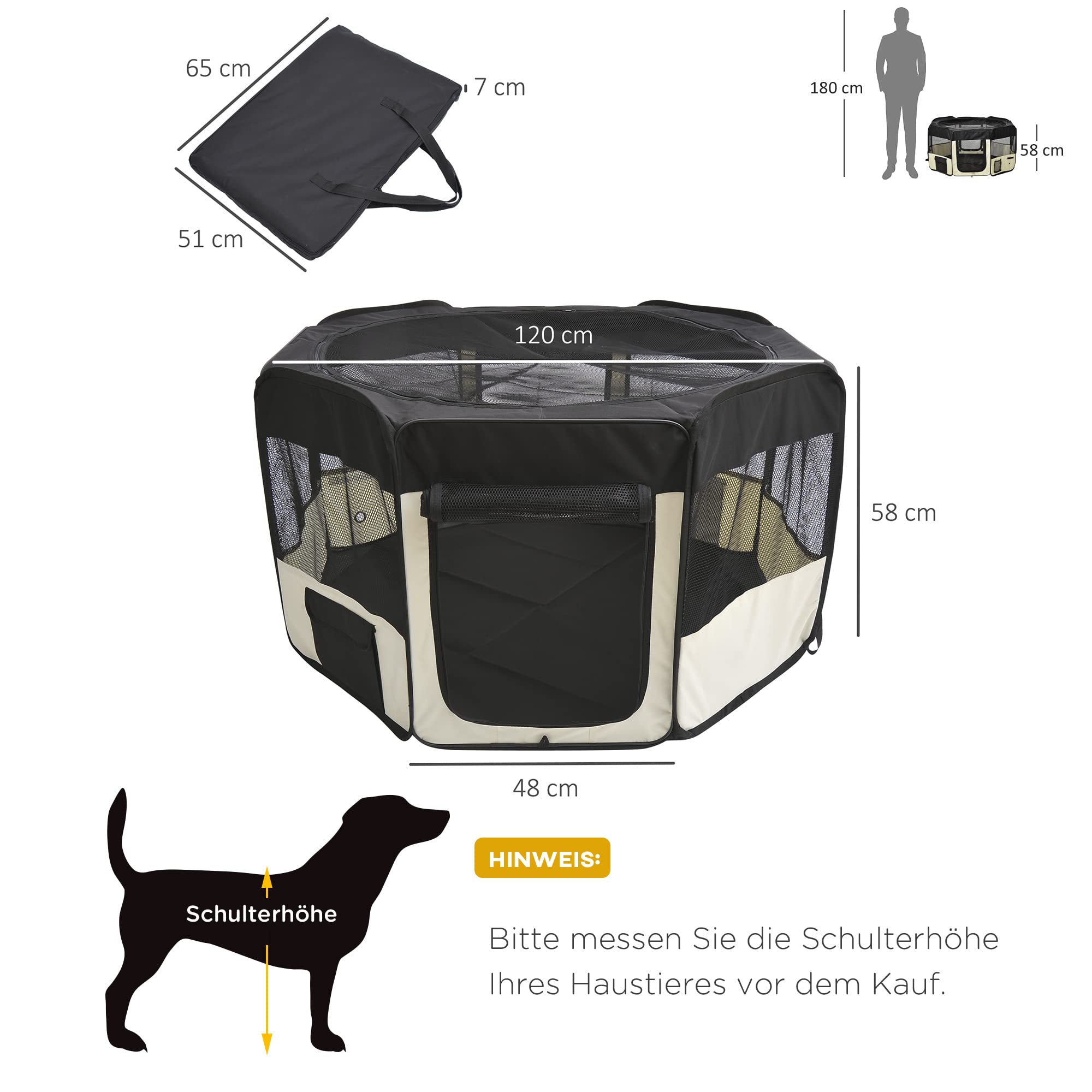 PawHut puppy-uitloop ren buiten dierenbox box Ppppy hek 600D Oxford ∅120 x 58 h cm