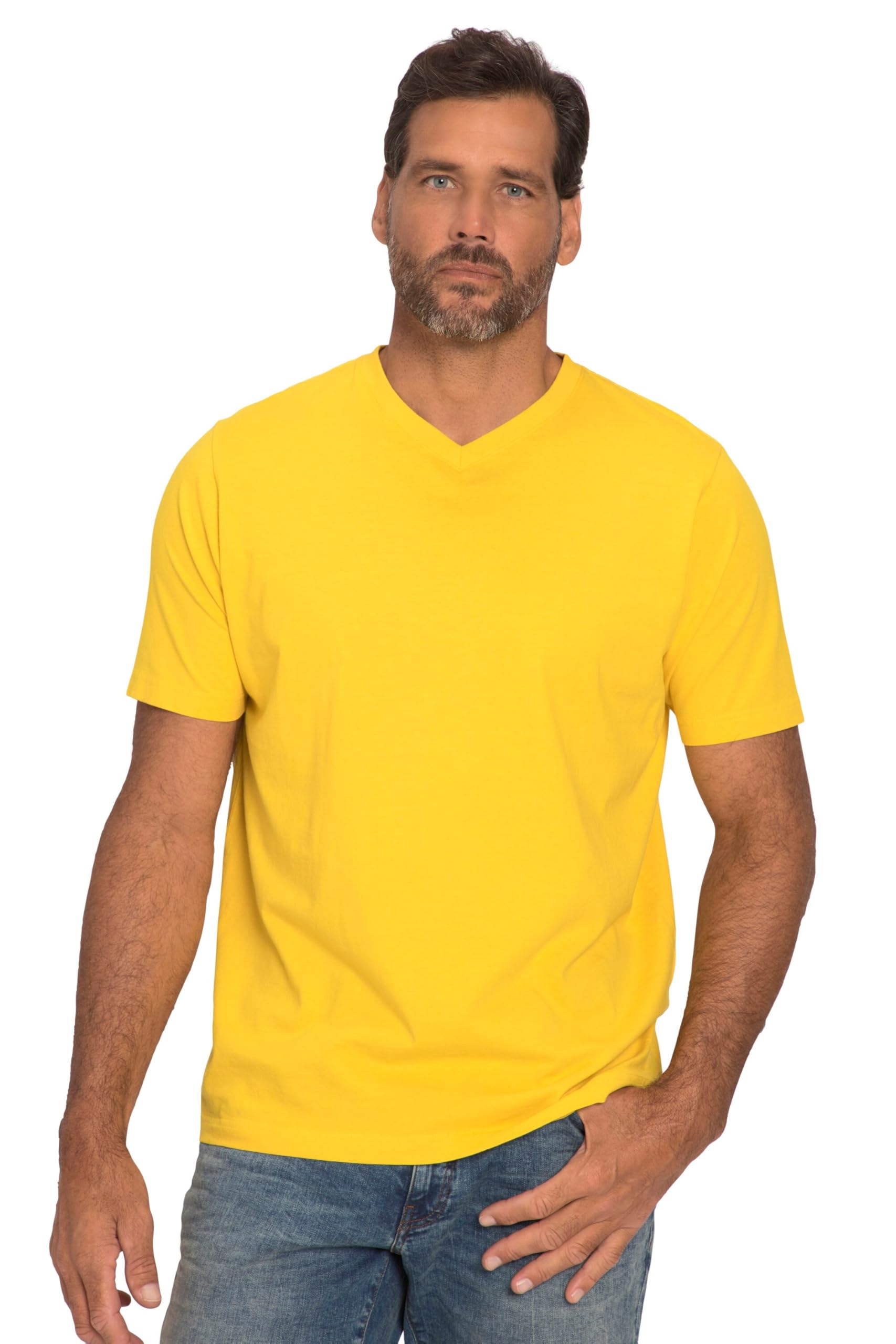 JP 1880 Men's V T-Shirts, Yellow, 8XL
