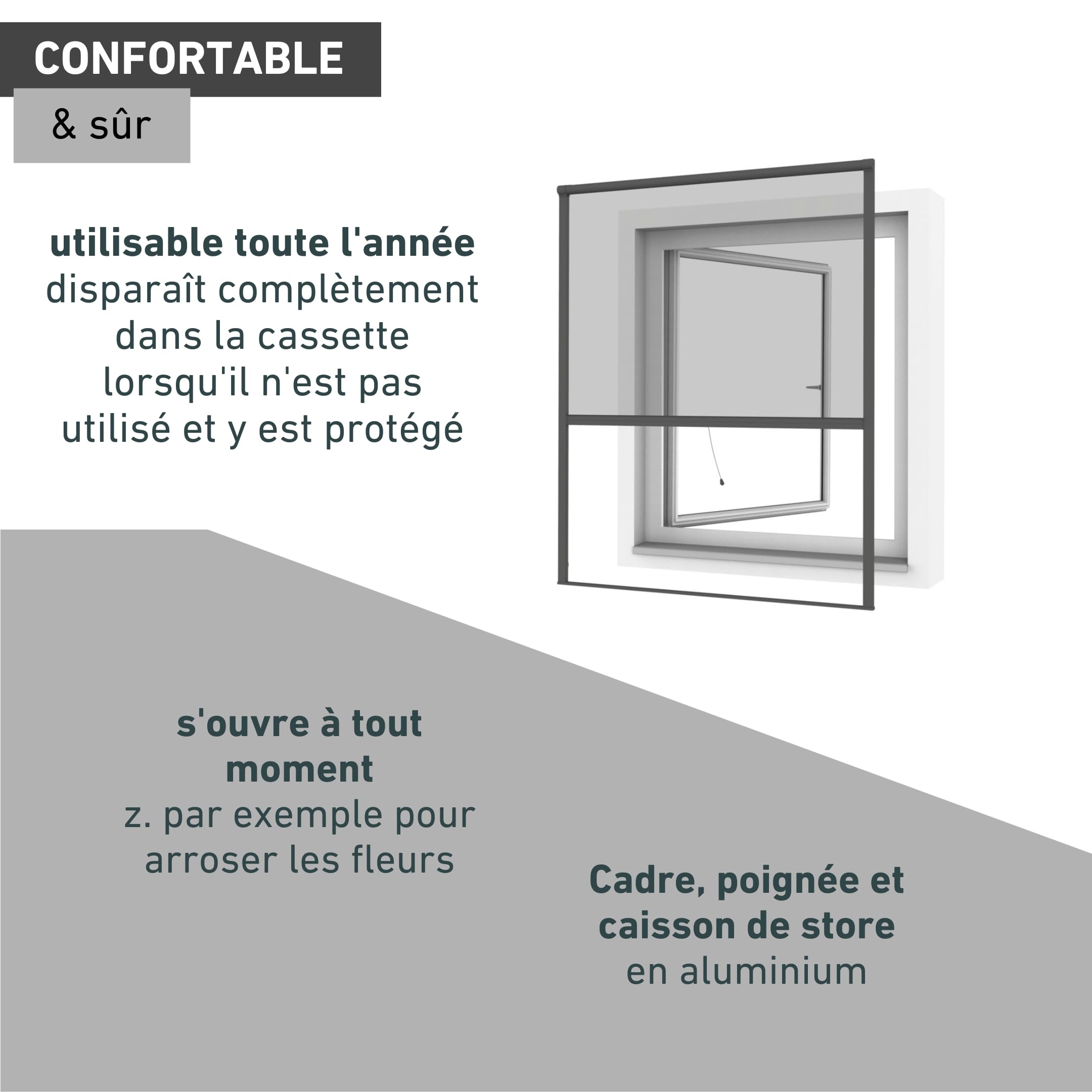 Windhager Protection contre les insectes - Store moustiquaire Store de fenêtre à suspendre - Kit de montage - 130 x 160 cm - Anthracite