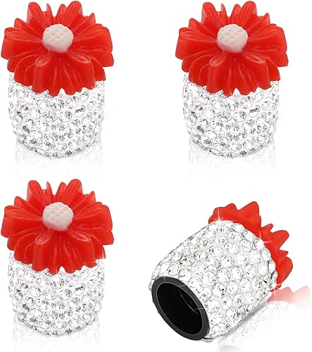 Paquete de 4 tapones para válvula de neumático de automóvil, con diamantes de imitación, diseño de margarita, a prueba de polvo, accesorios disponible en Yaxa Venezuela