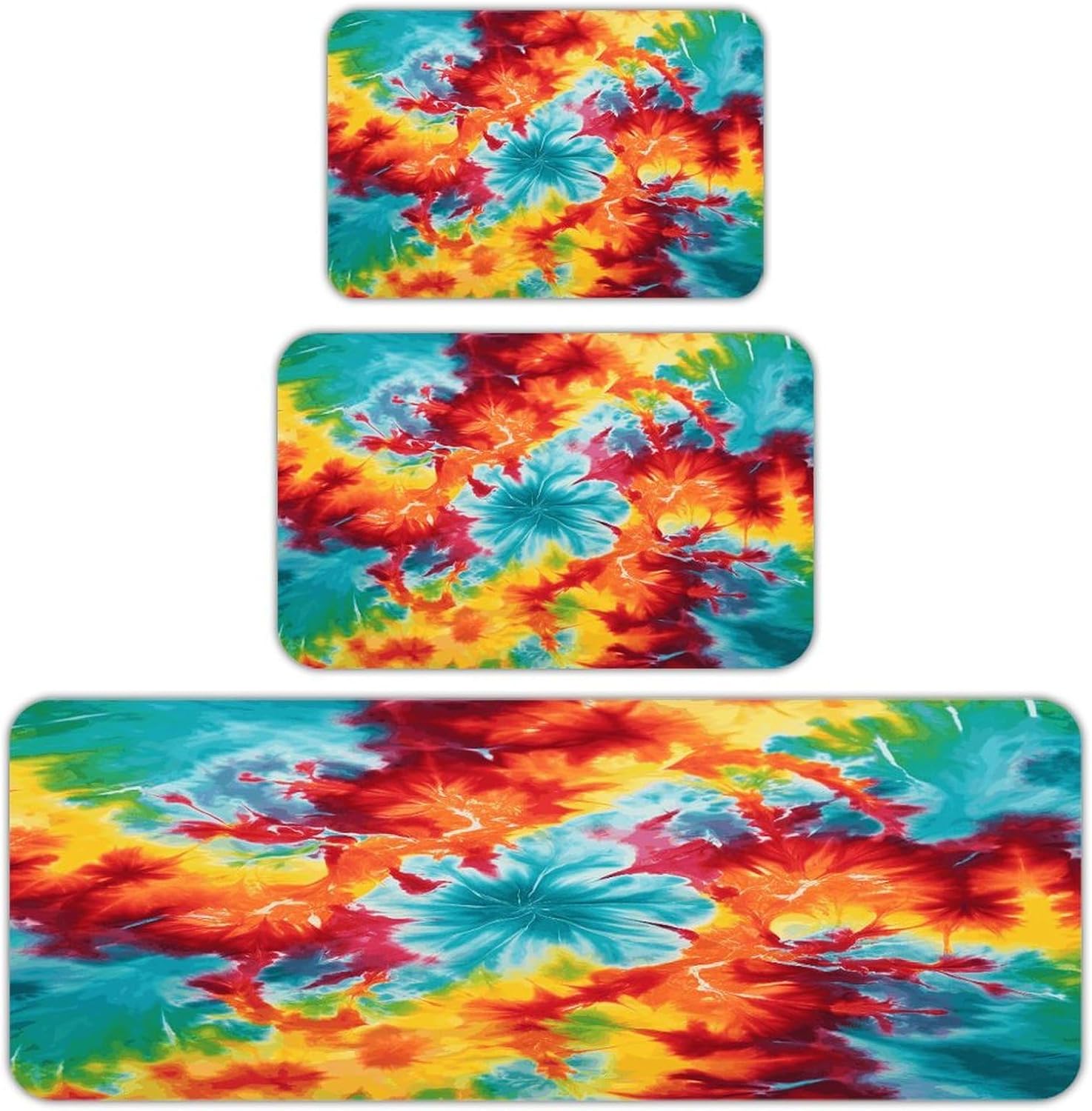 Color Tie Dye Kitchen Rugs Sets of 3 Washable Non Slip Kitchen Rug Water Resistant Carpet Piece Anti Fatigue Kitchen Mats Soft Comfort Standing Mat Modern Area Rug