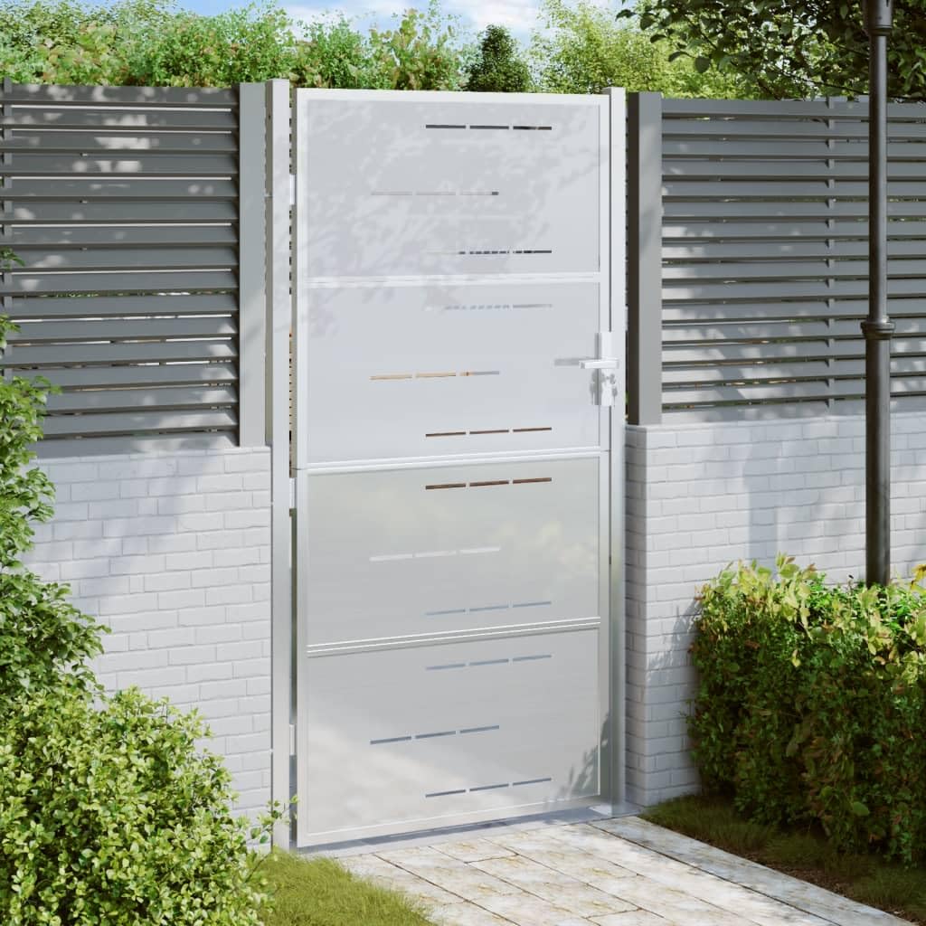 vidaXL Puerta de jardín de acero inoxidable 100x180 cm, puerta de valla, puerta de exterior, puerta de metal, puerta de seguridad, puerta de entrada