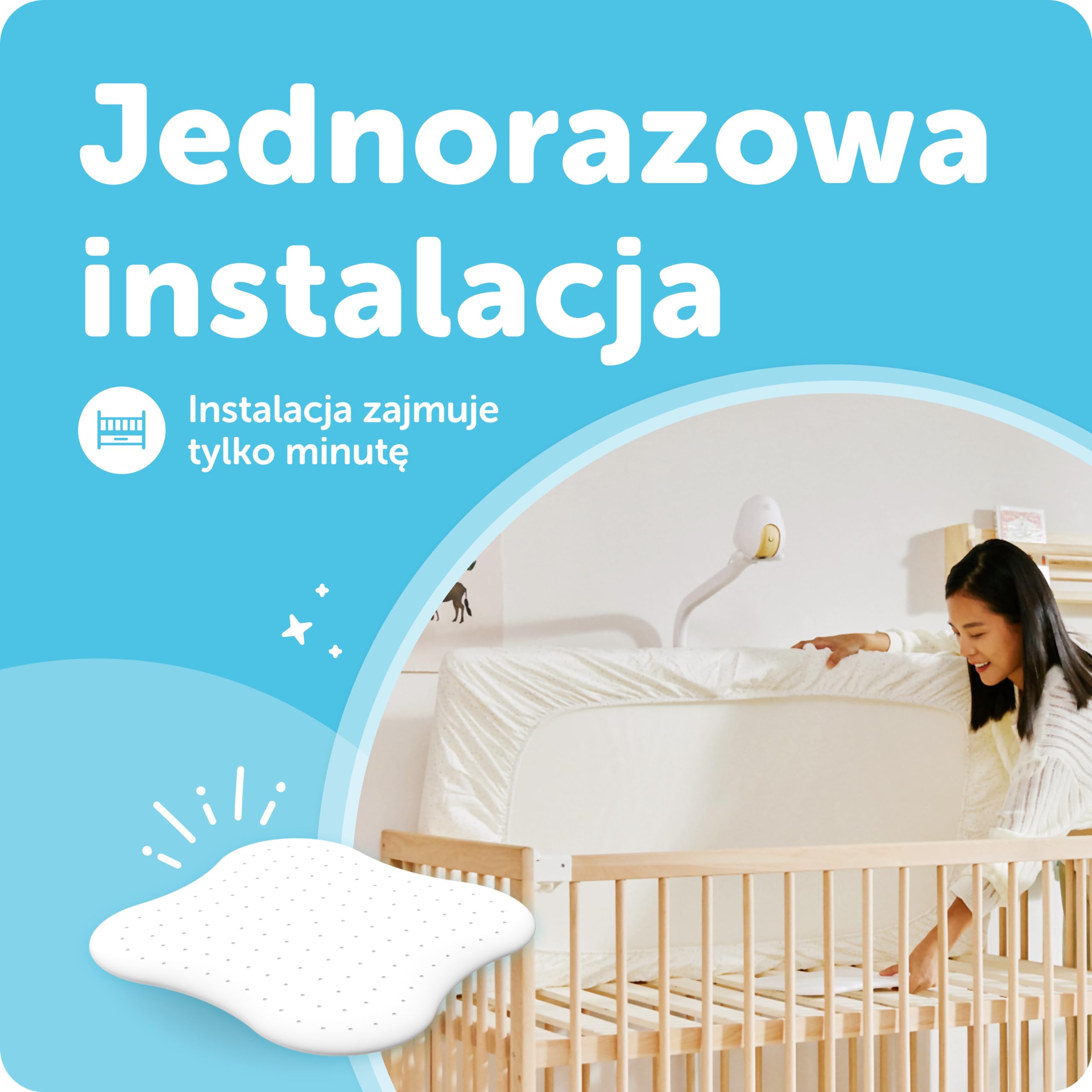 Podkładka czujnika snu CuboAi - śledzenie i wykrywanie ruchu dziecka w czasie rzeczywistym z aktywnymi alertami bezpieczeństwa dziecka AI, bez kontaktu | Musi być sparowana z monitorem dziecka CuboAi