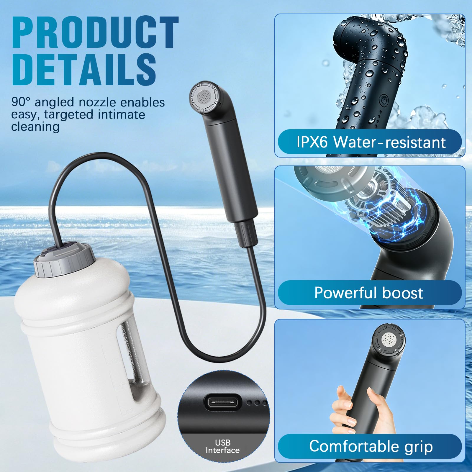 Bidet Portable Electrique, Douchette Intime avec Reservoir Eau 2,5L, Bidet de Voyage Rechargeable USB 3 Modes de Pression pour Postpartum Grossesse Hémorroïdes Camping Voyage Accessoires