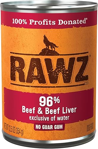 Rawz 96 % de comida húmeda enlatada para perros, paquete de 12 latas de 12.5 onzas (carne de vacehígado de ternera)