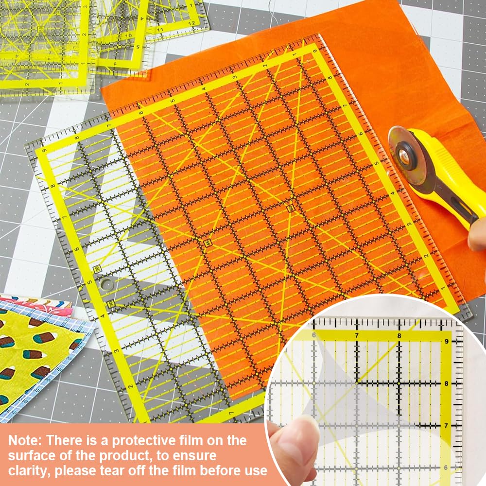 LPAMABA 4 Pz Righelli per Sartoria,Righelli Quadrati per Trapuntatura,Righello per Quilting in Acrilico Trasparente,Righello da Cucito per Trapunte per Taglio Preciso (31,7 cm/24cm/15,2cm/11,4cm)