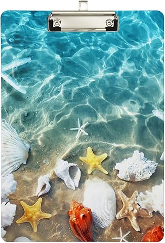 Miniatura 2 de Portapapeles de verano con estrellas de mar, coral y conchas marinas en la playa de verano en agua de mar, tamaño A4, tamaño carta para profesores,